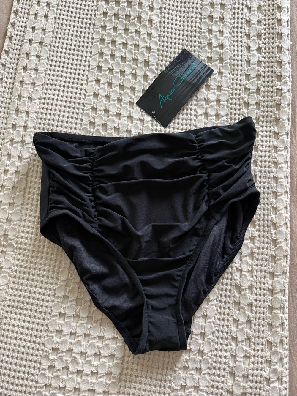 NEW Aqua Green Black Ruched High-Waist Swim Bottoms Size‎ M